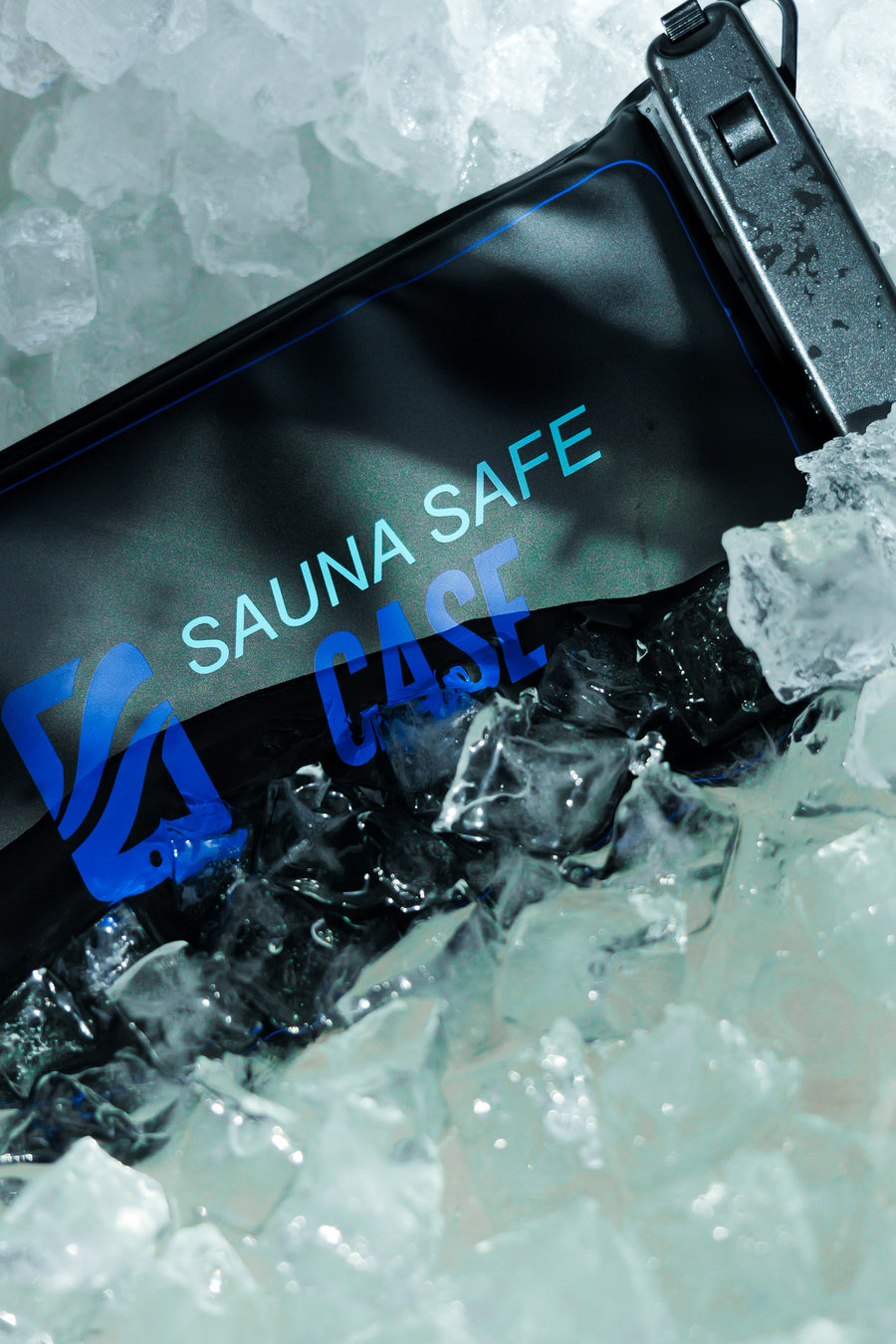 Sauna Safe Case half buried in crushed ice